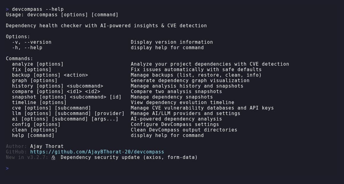 DevCompass (Open Source npm Package) - screenshot 1 - project by Ajay Thorat